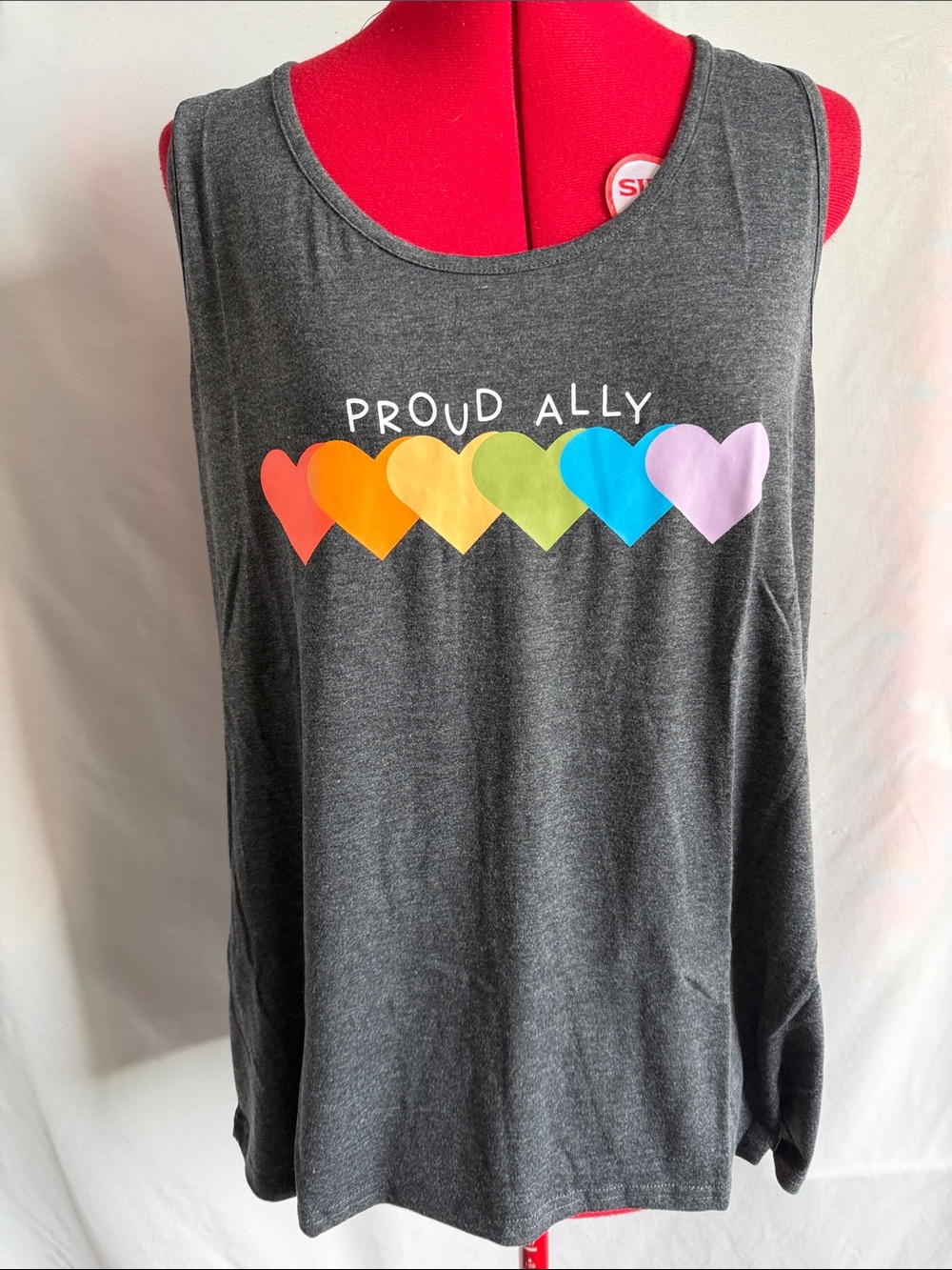 Proud Ally Women's Charcoal Tank with Rainbow Hearts